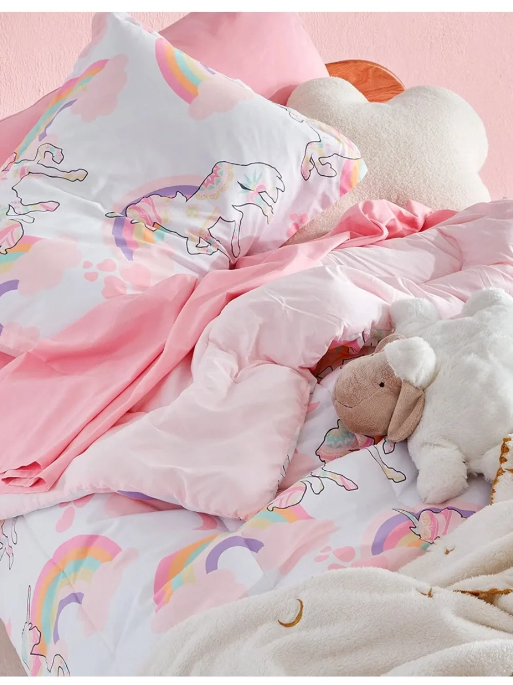 Sleep Zone Unicorn Rainbow Pink Twin Comforter Set - Two Pieces